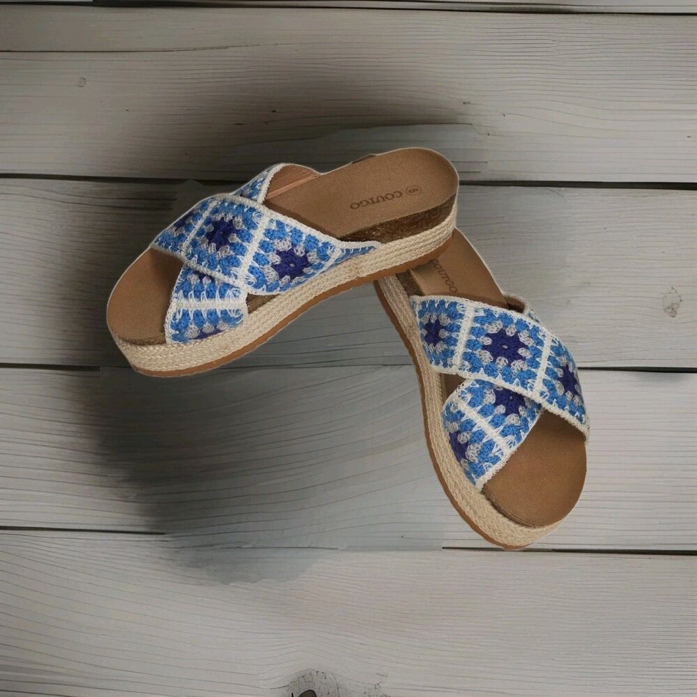 Coutgo Womens Platform Espadrille Sandals Floral Crochet Open Toe Size 5